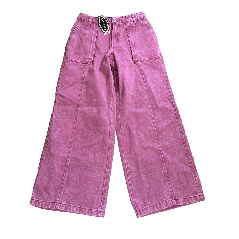 Scoop NWT Wide Leg Mid Rise Premium Cotton Twill Women 0 Pink Denim Pants